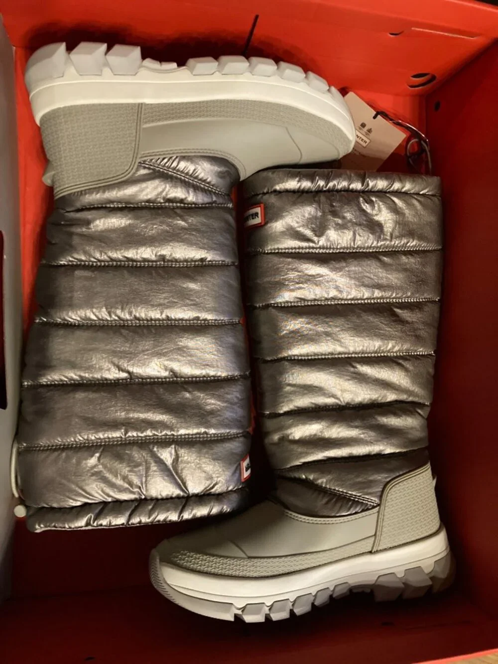 Hunter Original Metallic Dark Silver Insulated Tall Snow Boots Size 5 US New
